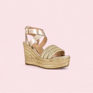 NWOB Coach Gold Wedge Sandals Espadrilles Size 8